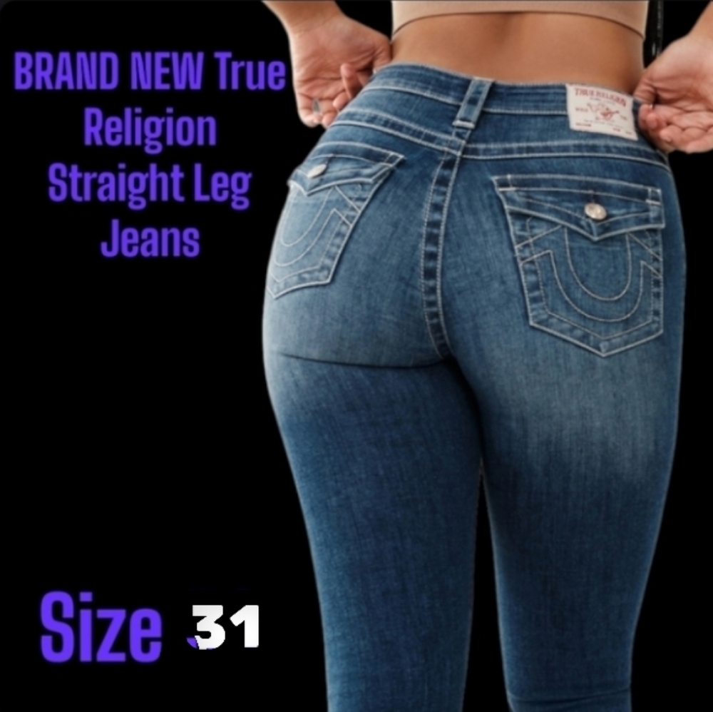 NWT True Religion Billie Style Blue Denim Straight Leg Jeans👖🆕